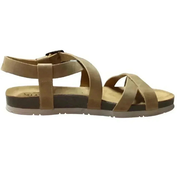 Plakton Sanals Women 9 40 Brown Gemma Ankle Strap Leather Cork Flat NEW - Picture 4 of 7